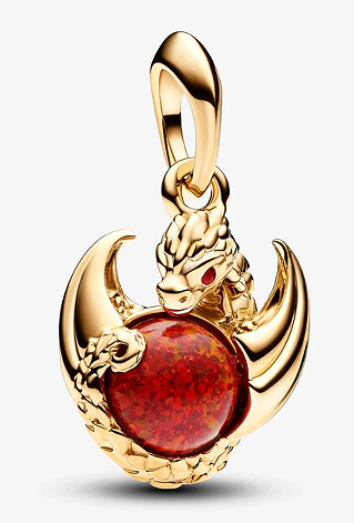 [P270] Charm colgante dragón baño dorado con esfera roja