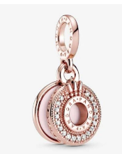 Charm colgante medallón doble baño oro rosa con pavé y esmalte rosa