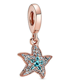 Charm colgante estrella de mar baño oro rosa circonias azules