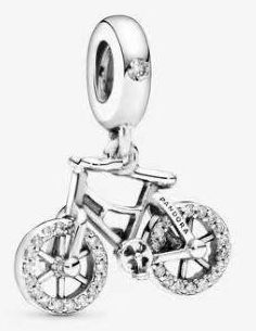 Charm colgante bicicleta plata con ruedas de pavé