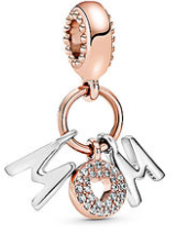 Charm colgante letras "Mom" y candado corazón bicolor