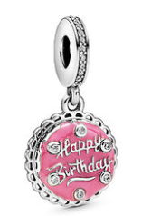 Charm colgante "Happy Birthday" esmalte rosa con circonias