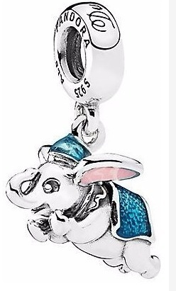 Charm colgante Dumbo elefante volador esmalte azul y rosa