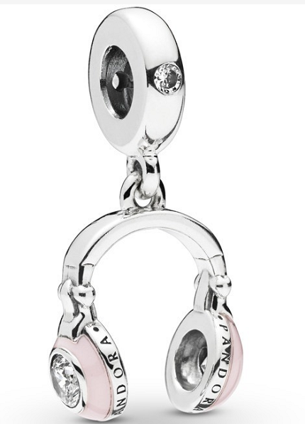 Charm colgante audífonos esmalte rosa con circonias