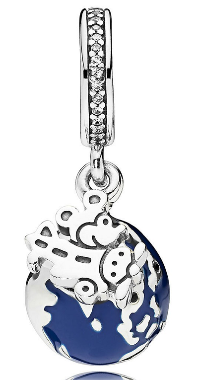 Charm colgante globo terráqueo con avión esmalte azul