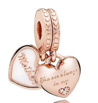 Charm colgante doble corazón Mom baño oro rosa