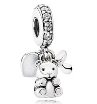 Charm colgante elefante lazo esmalte blanco y rosa