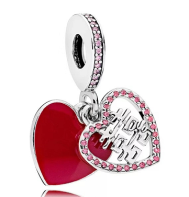 Charm colgante corazón rojo y corazón calado Mom