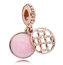 Charm colgante doble medallón piedra rosa y calado baño oro rosa