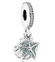 Charm colgante estrella de mar y concha circonias turquesa