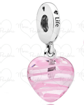 Charm colgante corazón cristal de Murano rayas rosa