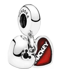 [P393] Charm colgante doble corazón Mickey esmalte rojo