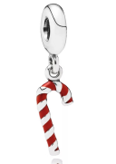 Charm colgante bastón de caramelo esmalte rojo y blanco