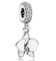 Charm colgante orquídea esmalte blanco y pavé