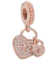 Charm colgante corazón y candado oro rosa