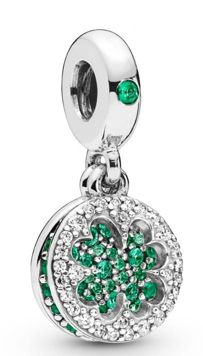 Charm colgante trébol circonias verdes halo pavé
