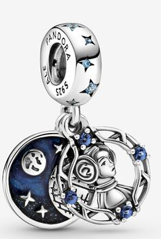 Charm colgante luna y perfil de casco circonias azules