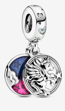 Charm colgante pegaso alado luna y estrellas rosa y azul