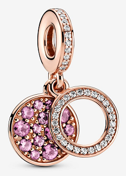 Charm colgante doble disco pavé rosa y halo baño oro rosa