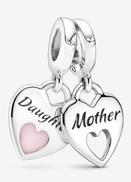 [P436] Charm colgante corazones Mother y Daughter esmalte rosa