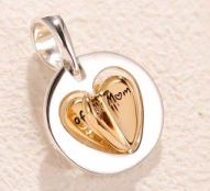 Charm colgante disco corazón dorado Mom