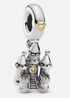 Charm colgante castillo torres plata detalle dorado