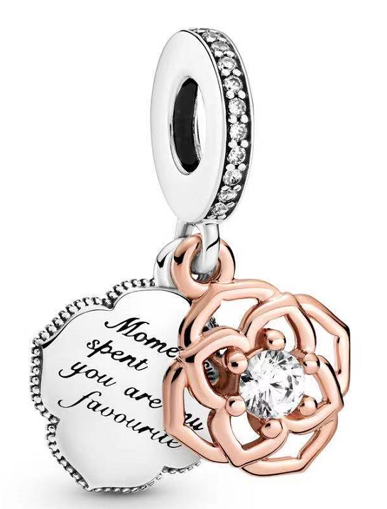 Charm colgante Moments spent flor baño oro rosa
