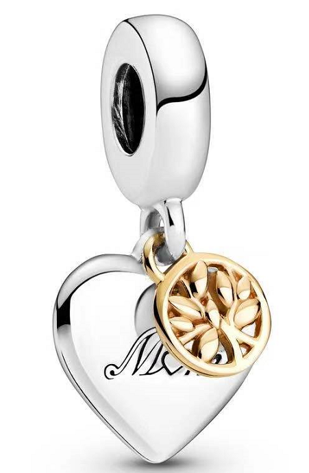Charm colgante corazón Mom y árbol familiar dorado
