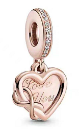 Charm colgante corazón Love You nudo infinito oro rosa