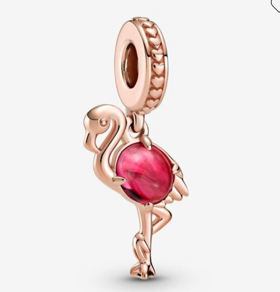 Charm colgante flamenco baño oro rosa piedra fucsia