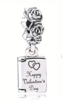 Charm colgante libro Happy Valentine's Day con rosas