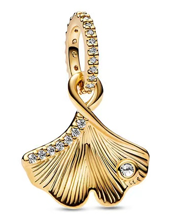 Charm colgante hoja de ginkgo baño dorado Pandora