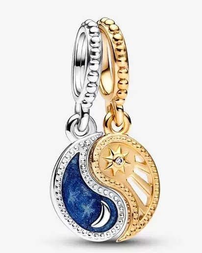 Charm doble sol y luna baño dorado y plata
