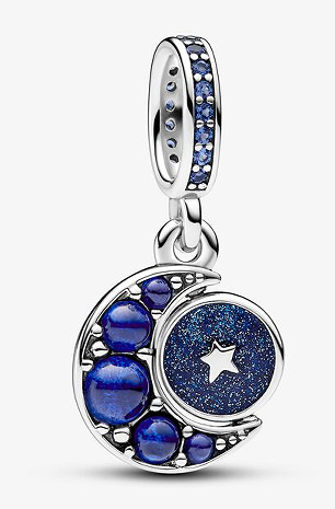 Charm colgante luna cuentas azules y estrella brillante