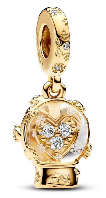 Charm colgante bola de nieve corazón baño dorado