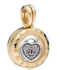 [P638] Charm colgante candado corazón pavé aro dorado Pandora