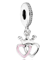 Charm colgante corona y corazones esmalte rosa