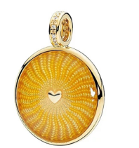 Charm colgante medallón baño dorado esmalte ámbar