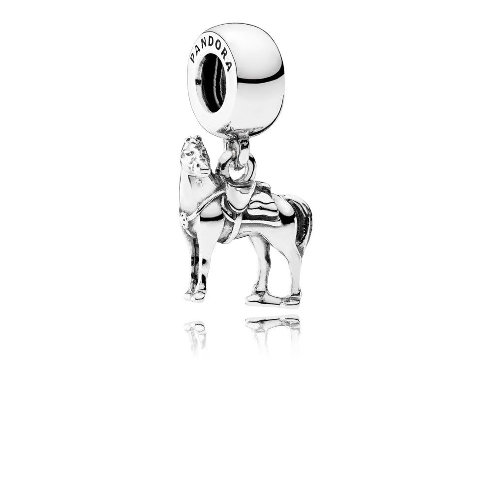 Charm colgante caballo con montura plata pulida