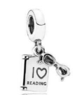 Charm colgante libro "I Love Reading" con lentes