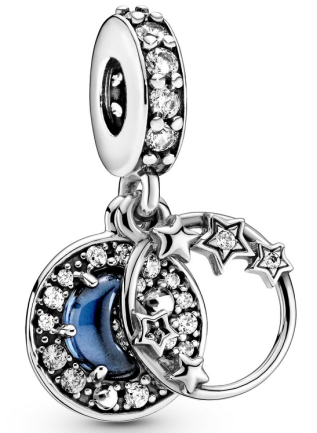 Charm colgante luna azul y aro de estrellas pavé