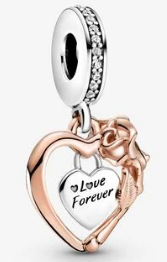 Charm colgante corazón 'Love Forever' y rosa bicolor
