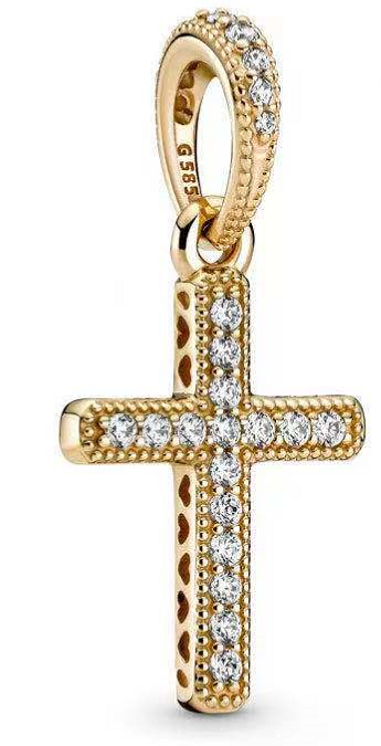 Charm colgante cruz pavé baño dorado
