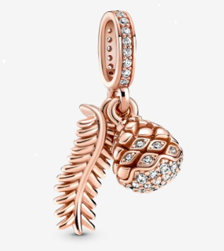 Charm colgante piña pavé oro rosa con pluma