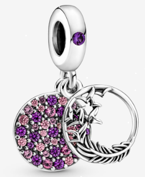Charm colgante racimo luna y disco pavé rosa y morado