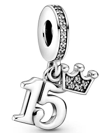 Charm colgante número 15 con corona pavé