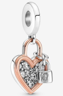 Charm colgante candado corazón baño oro rosa Pandora