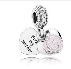 Charm colgante doble corazón Mamá con rosa rosa Pandora