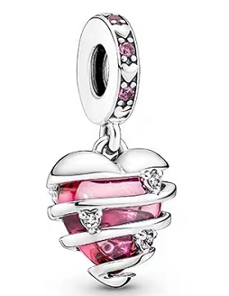 Charm colgante corazón envuelto con piedra rosa facetada Pandora