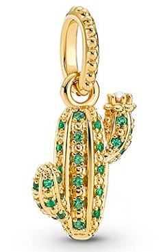 Charm colgante cactus baño dorado con circonias verdes Pandora